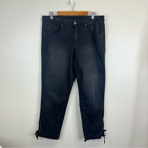 Coldwater Creek Black Frayed Hem Jeans Lace Up Ankles Womens 16 Rocker Grunge